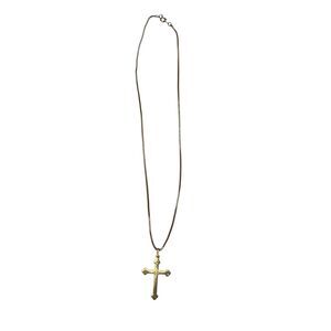 Vintage Gold Tone Cross Pendant Necklace Box Chain Religious Minimalist Style